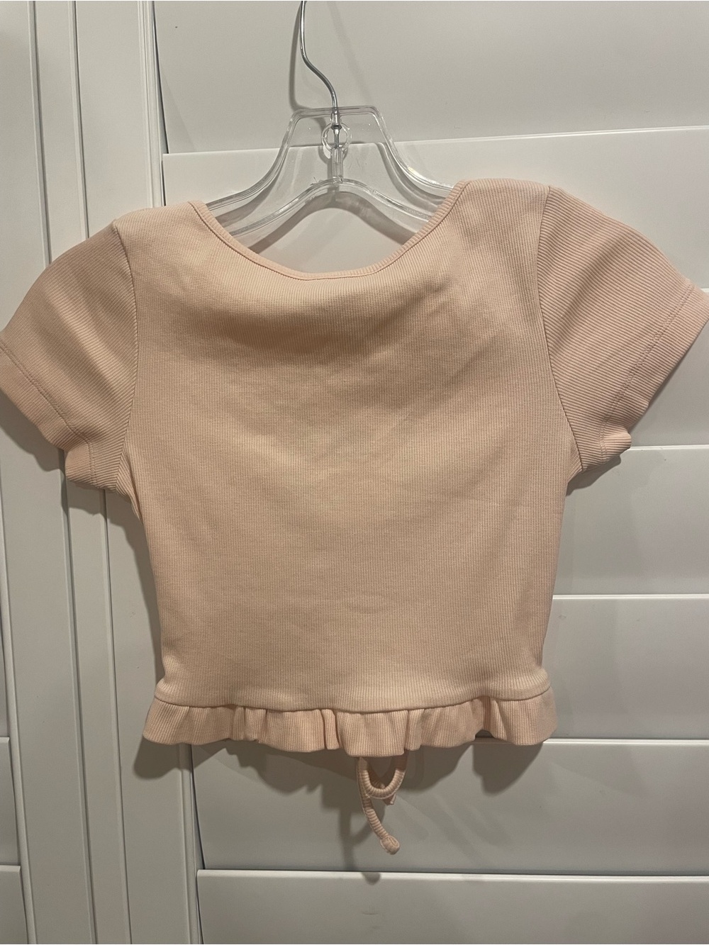 Blush Ribbed Drawstring Crop Top - Picture 2 of 5